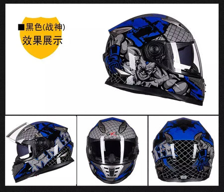 Gxt palhaço rosto cheio capacete da motocicleta lente solar interna motocross casco moto leve segurança bicicleta de rua equitação rápida casque moto