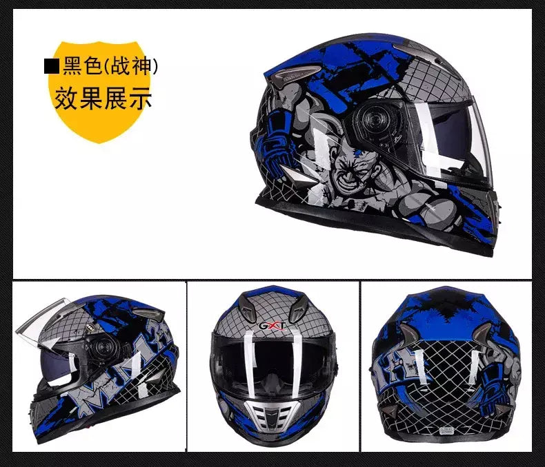 Gxt palhaço rosto cheio capacete da motocicleta lente solar interna motocross casco moto leve segurança bicicleta de rua equitação rápida casque moto