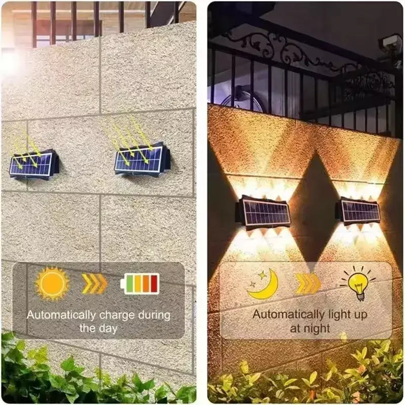 Lâmpada de parede solar ao ar livre led luz solar à prova dwaterproof água para cima e para baixo iluminação luminosa quintal decoração do jardim luzes movidas a energia solar