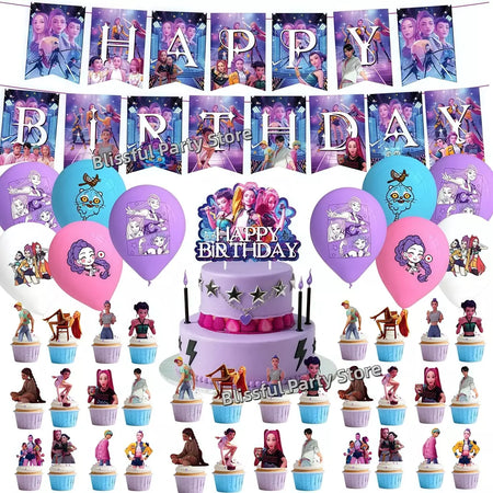 Conjunto de talheres para decoração de festa de aniversário, caçadores de demônios, copo, prato, guardanapo, banner, balão, meninas, coreano, kpop, anime, suprimentos de festa, decoração