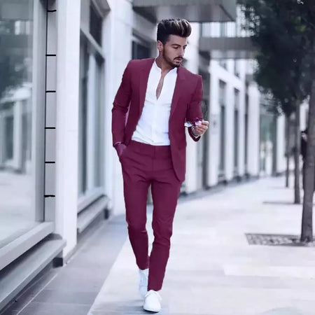 Ternos casuais masculinos de negócios para casamento, smoking masculino, terno de negócio justo, lapela de pico, Terno, traje masculino, 2 peças