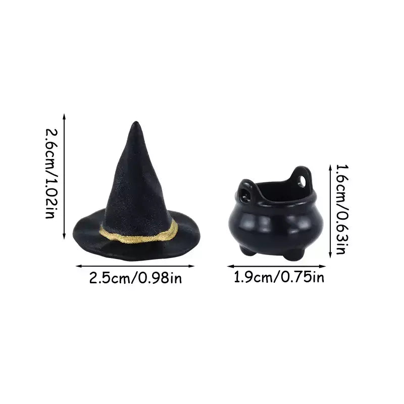 10 pçs halloween bruxa chapéu decorações chapéus em miniatura caldeirão potes chaleira ornamento festa de halloween decoração para casa diy artesanato