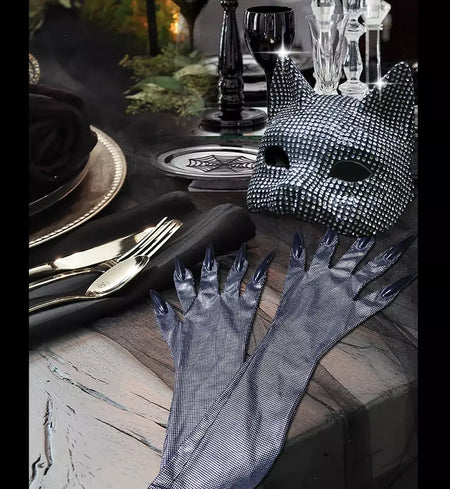 Máscaras de orelha de gato brilhantes cosplay festa de halloween acessórios de fantasia luvas longas sexy bling gatinho metade máscaras