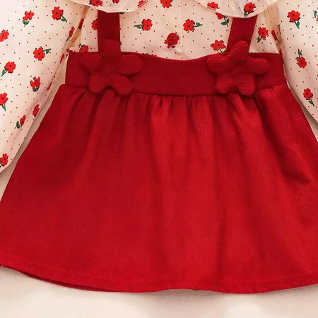 Outono novas meninas recém-nascidas vestido de manga longa dos desenhos animados fragmentado flor lapela bebê vestido de princesa flor cinta vestido