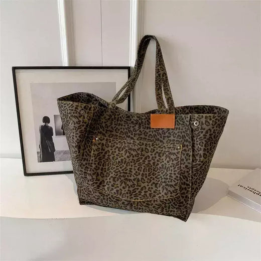 Oversized leopardo imprime sacos de ombro para mulheres lona deformável grande capacidade totes compras 2024 inverno novas bolsas luxo