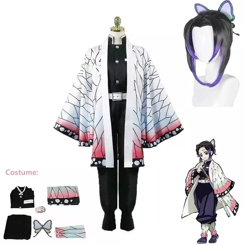 Anime demon slayer kimetsu geen yaiba kochou shinobu cosplay kostuum pruik conjunto quimono uniforme halloween anime kostuums para criança
