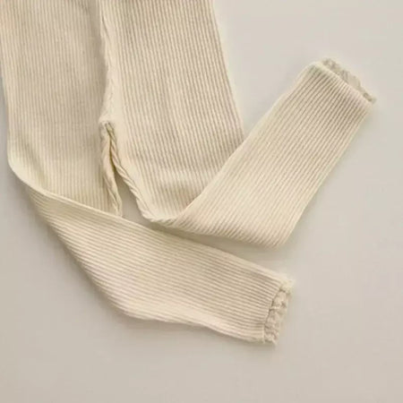 Outono novo bebê com nervuras rendas leggings menina da criança casual calças de algodão menino infantil sólido kintted calças criança calças de fundo
