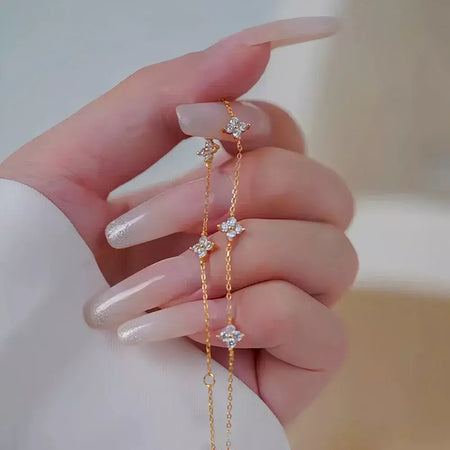 Novo aço inoxidável zircão colares para mulheres 18k banhado a ouro quatro folhas grama colar corrente colar de luxo jóias presente