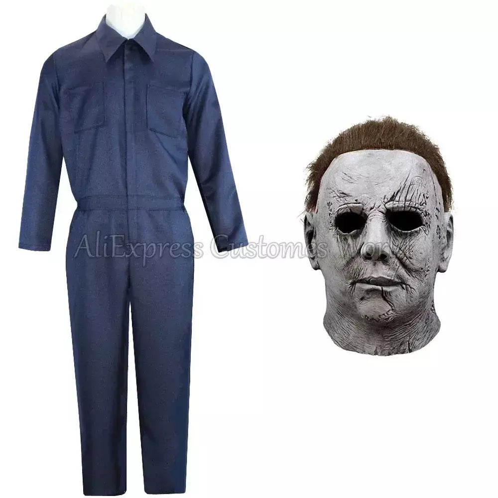 Michael bloody assassino outfits myers cosplay traje anime halloween para adultos das mulheres dos homens cos macacão máscara de terror traje de festa