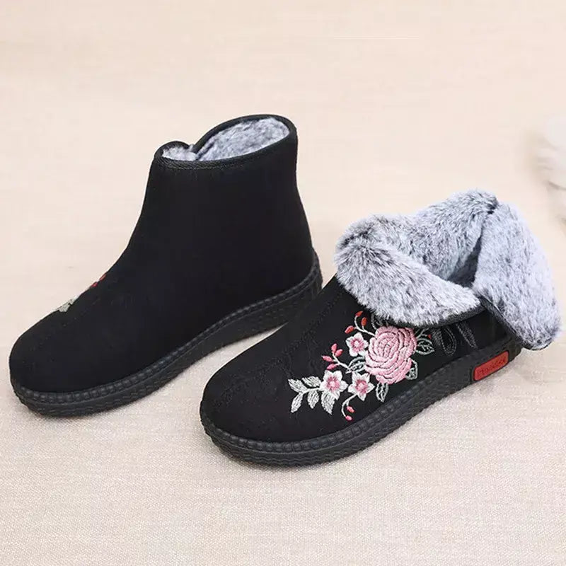 Sapatos de pano de inverno estilo étnico botas mujer sapatos femininos zapatos botas curtas quentes mulher bootie bordado algodão botas femininas