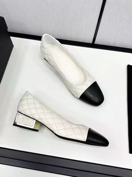 Sapatos de salto alto baixo de couro genuíno para mulheres, sapatos de noite casuais, moda feminina, alta qualidade