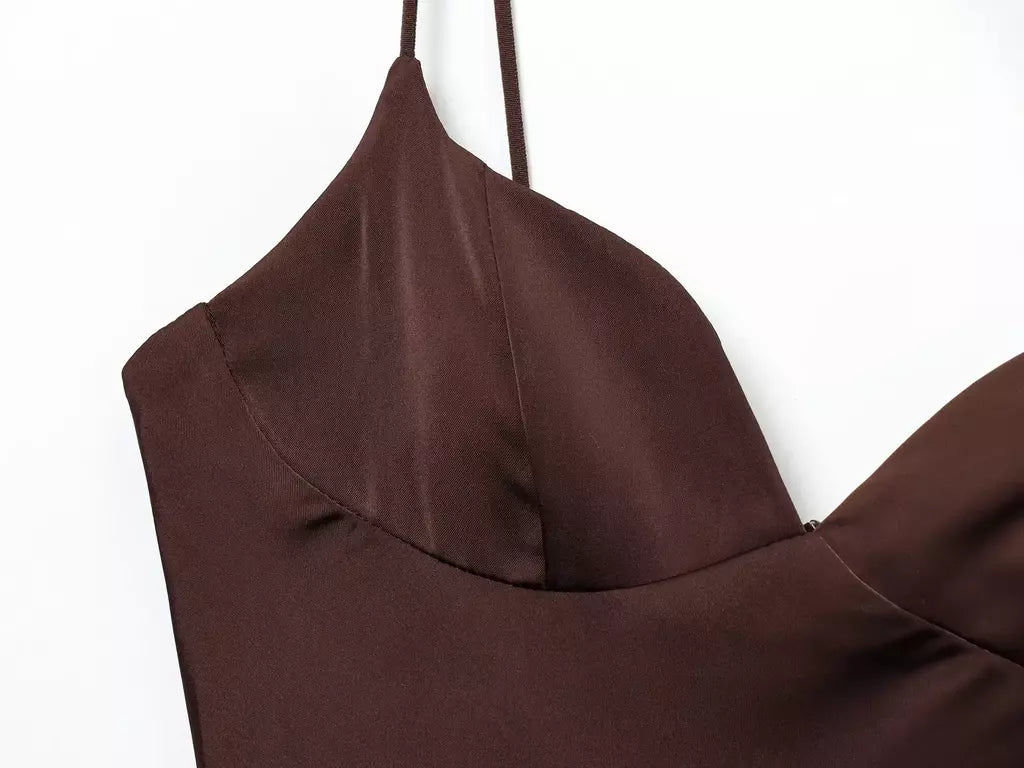 2025 verão novos produtos temperamento feminino sexy cetim texturizado vestido moda sexy suspender vestido