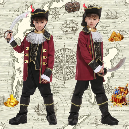 Menino cosplay piratas marinheiro traje terno com pirata tricórnio chapéu capitão jack cosplay conjunto com renda para o natal ano novo