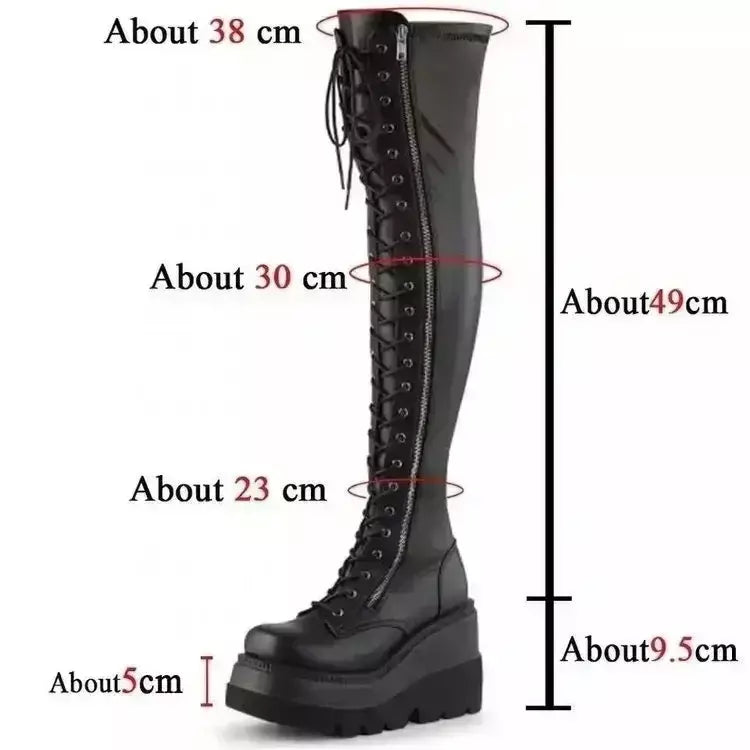 Cunhas botas longas para mulheres outono inverno sobre o joelho botas cosplay plataforma alta botas femininas novo salto alto gótico botas altas
