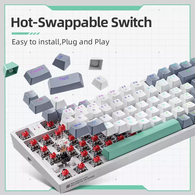Machenike-K500 Teclado mecânico para jogos, Teclado com fio, Hot Swappable, 94 teclas, RGB Light, Mac, Windows