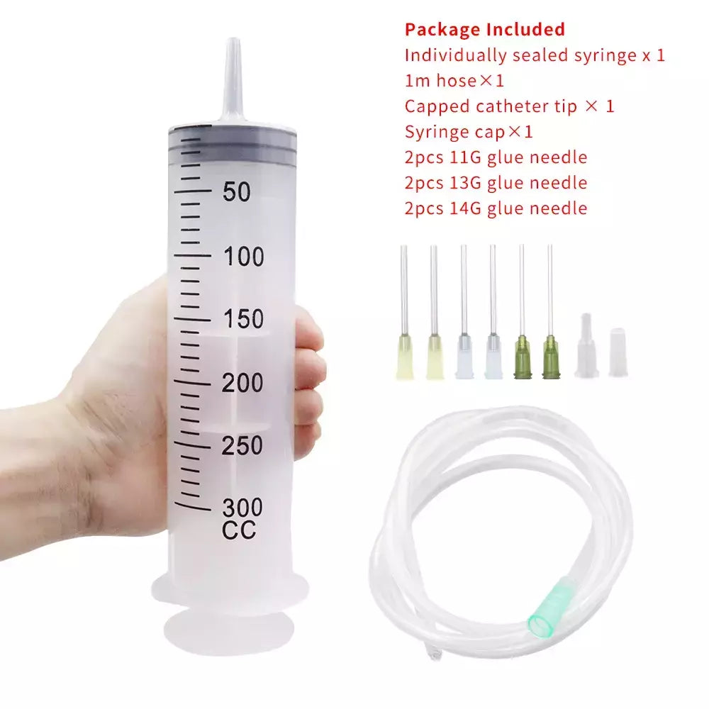 Seringas grandes de 100-550ml com tubo para seringas de plástico líquido com tampa de ponta para distribuição de cola, rega, recarga, alimentação