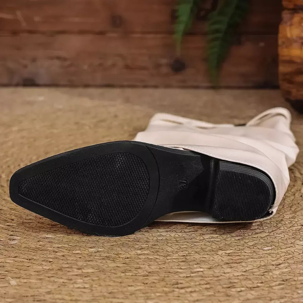 Moda plissada bota de salto alto outono novo tamanho grande estilo britânico calças de tubo alto bota feminina transfronteiriça lindamente