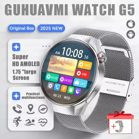 2025 novo relógio original g5 plus relógio inteligente 1.75 "hd tela amoled gps pista freqüência cardíaca bluetooth chamada bússola smartwatch para homem