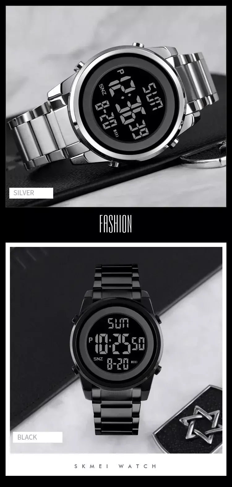Skmei relógio de pulso masculino luxuoso, à prova d'água, aço inoxidável, eletrônico, esportivo, digital, 1611