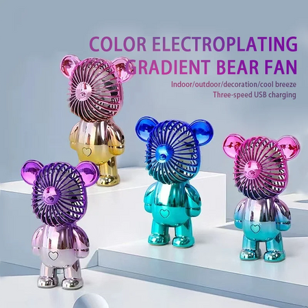 2024 galvanoplastia mudança gradual urso ventilador mini cor graffiti ventilador portátil de carregamento usb pequeno ventilador refrigeração ventiladores elétricos