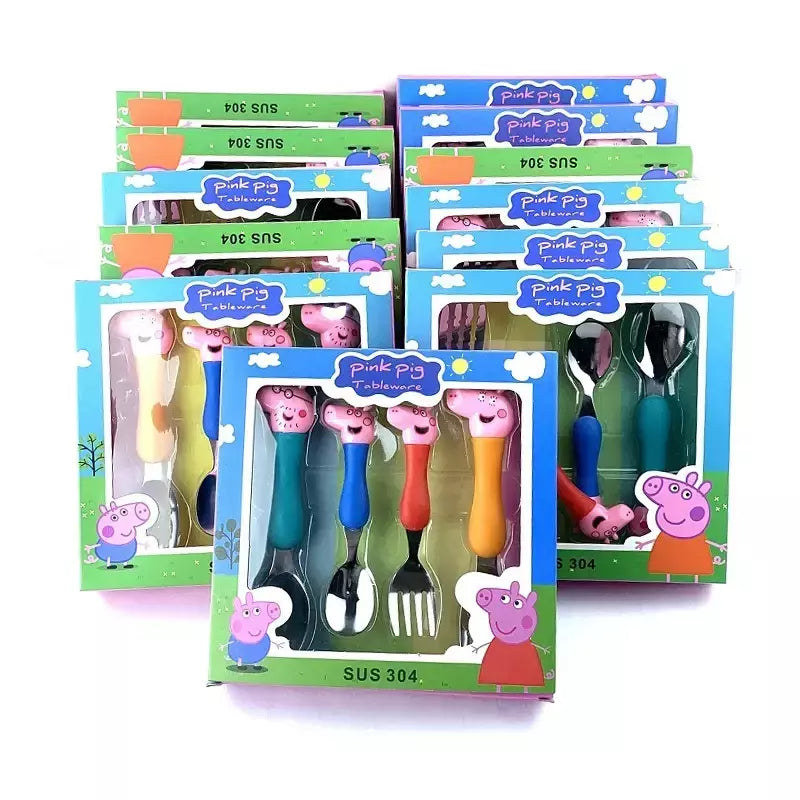 4 pçs/set talheres peppa porco unicórnio garfo colher brinquedo conjunto george festa de aniversário talheres rosa figura dos desenhos animados crianças presente para crianças