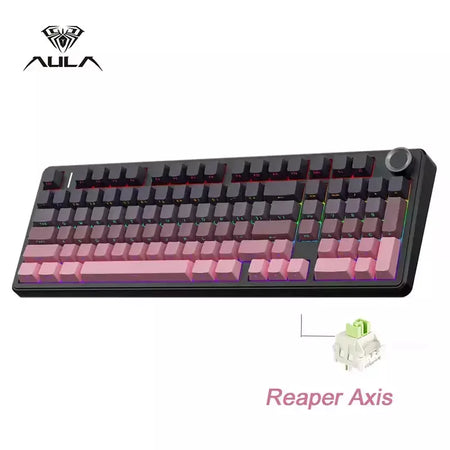 Teclado mecânico para jogos AULA F99PRO, 99 teclas, três modos, sem fio, estrutura de junta permutável, teclado personalizado com botão de mídia