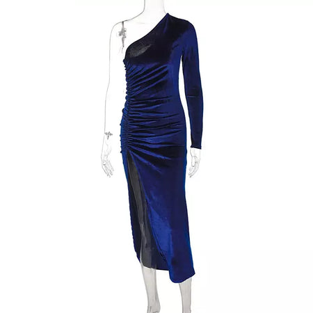 Feminino elegante manga longa festa noite veludo bodycon split lápis midi vestido primavera outono roupas