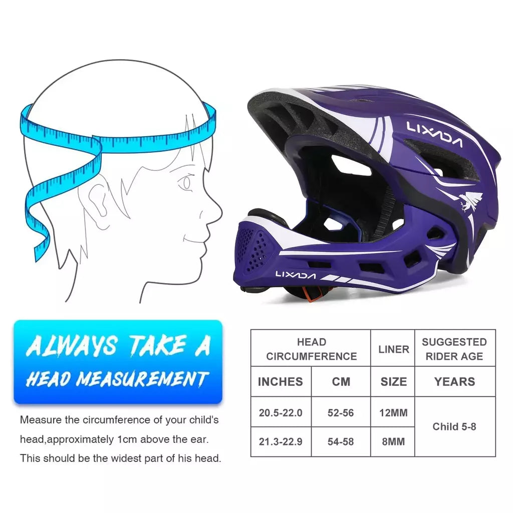 Lixada crianças 2-em-1 destacável capacete facial completo crianças esportes capacete de segurança da bicicleta equipamentos de proteção crianças capacete de ciclismo