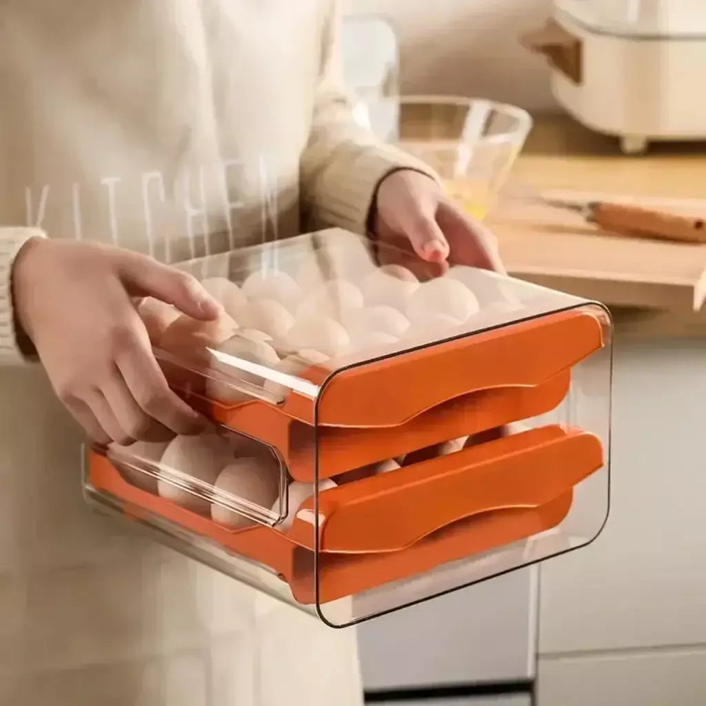 Rolagem automática ovo rack geladeira ovos caixa de armazenamento titular caixa de armazenamento ovo dupla camada gaveta-tipo caixa de ovos cozinha