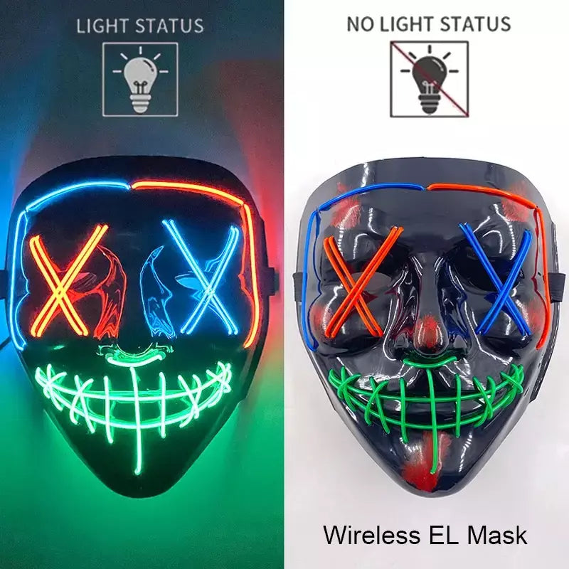 Neon sem fio led máscara de purga brilho no escuro cosplay máscara de terror halloween masquerade festa máscaras brilhantes engraçado vestir-se