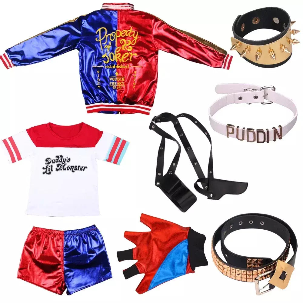 Robe Anime pour adultes, Traje pour femmes, perruque Quinn pour filles, camiseta, veste Joker, Fantasia de Halloween,