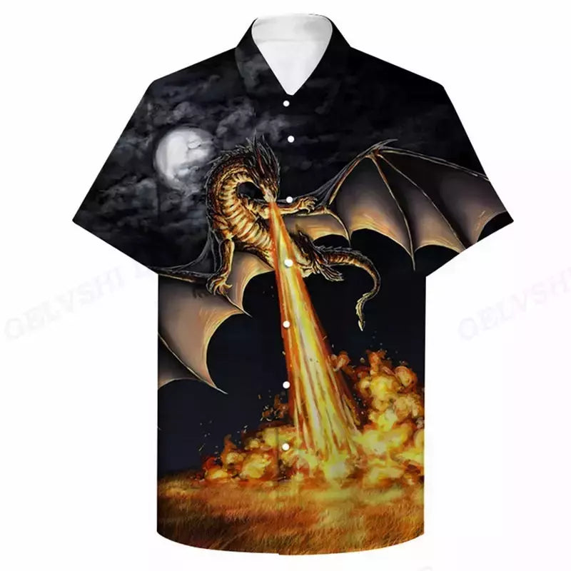 Camisa havaiana com estampa 3D masculina papagaio, blusa de praia casual manga curta, camisa lapela vocacional, moda menino