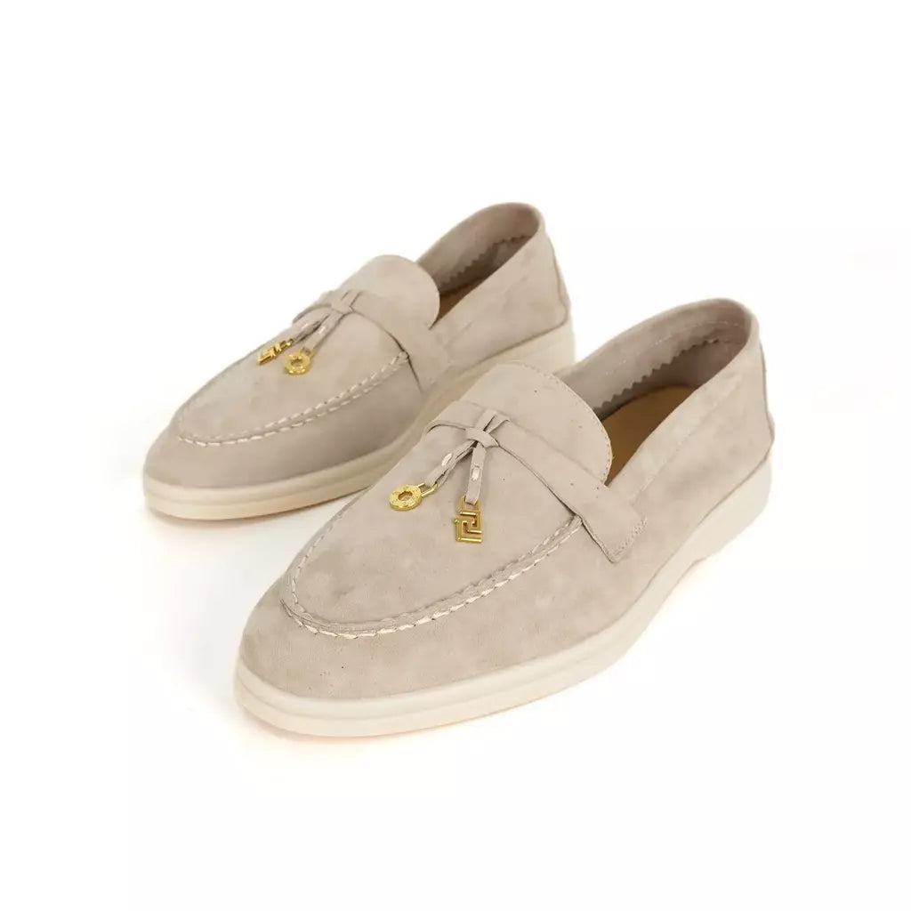 Sapatos de mula de camurça antiderrapante para mulheres, sapatos para dirigir, pingente de metal, marca de luxo, moda casual confortável, Le Fu