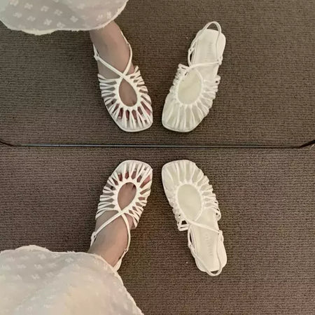 Sapatos de toe quadrado slip-on para mulheres, Slingback Flats, sólidos, planos, saltos baixos, diário, moda, feminino, 2024