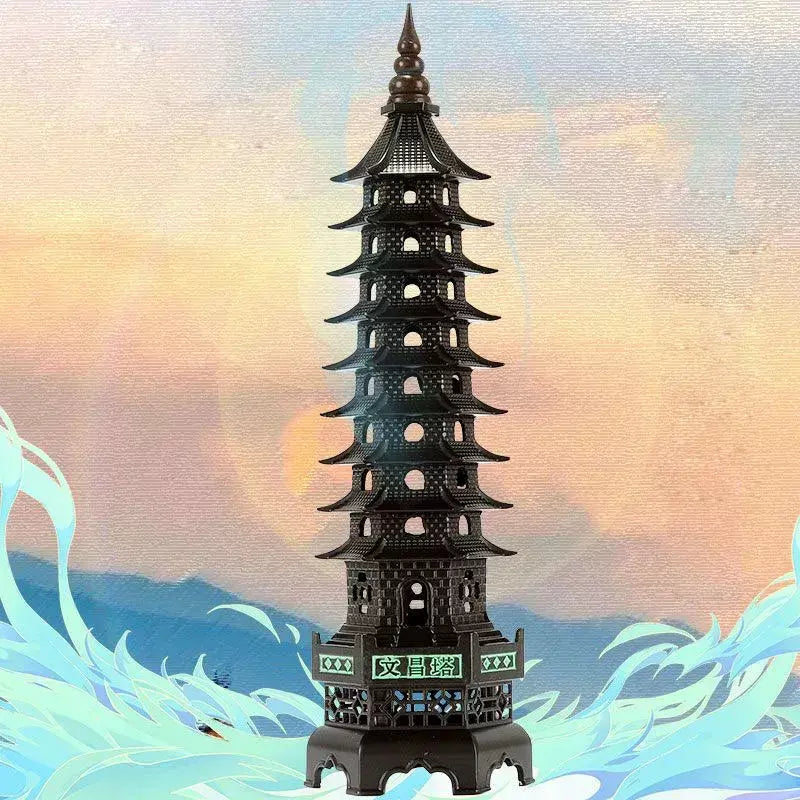 Queimador de incenso de liga chinesa, decoração tradicional cultural para casa, arquitetura, nove histórias, torre wenchang, sala de estar, escritório, ornamentos