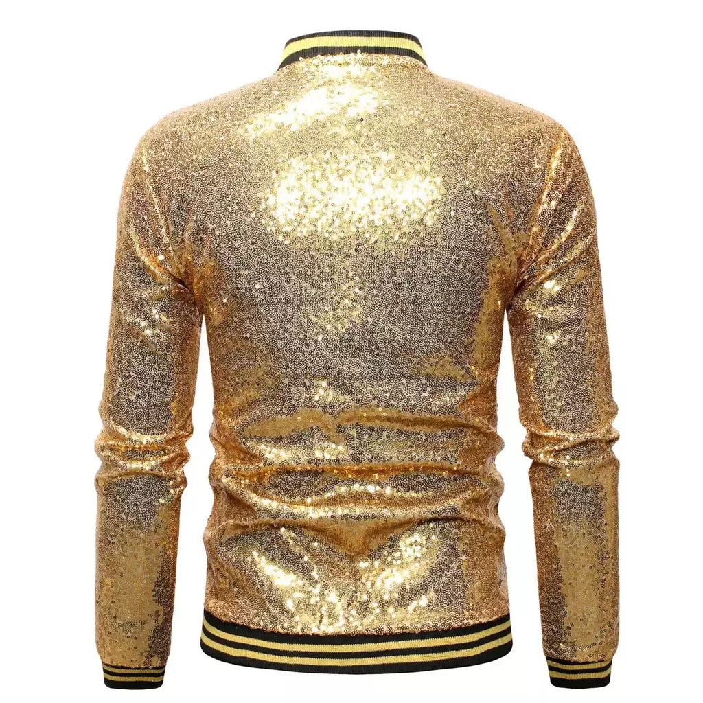 Brilhante Sequins Sparkle Bomber Jacket Homens 2023 Mais Novo Ouro Glitter Listrado Zipper Mens Jaquetas E Casacos Festa Dance Show Roupas
