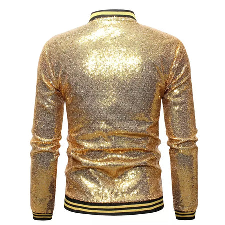 Brilhante Sequins Sparkle Bomber Jacket Homens 2023 Mais Novo Ouro Glitter Listrado Zipper Mens Jaquetas E Casacos Festa Dance Show Roupas