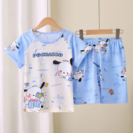 Novo verão crianças pijamas conjunto de 2 peças roupas de ar condicionado para meninos meninas bebê manga curta roupas para casa na moda