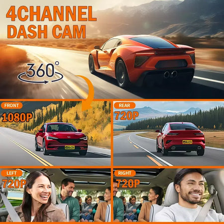 Dashcam para carros 4 canais caixa preta wifi câmera de condução fhd 1080p visão noturna gravação em loop adicionar kit de fio rígido acessórios do carro