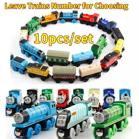10 pçs/set trens de madeira magnética brinquedos pista veículo ferroviário locomotiva de madeira modelo de transporte para thomaing trem brinquedo presente crianças