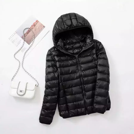 Casaco fino leve com capuz de pato para mulheres, casaco curto fino, streetwear quente, branco, plus size, casacos, outono, inverno, 2023