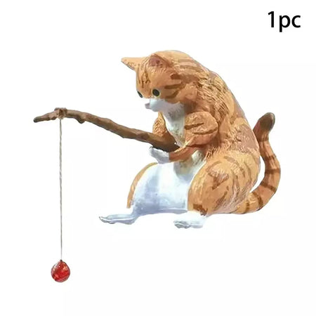 1pc criativo pesca gato carro decoração interior artesanato bonito resina auto estatuetas em miniatura ornamentos acessórios pequenos presentes