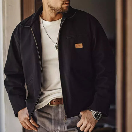 Maden J001 - Casaco de Caça Régua Detroit para Homem de Outono, Tecido de Lã Retro, Bolsos de Algodão Resistente, Design de Colarinho Lapel e Fechadura Ziper
