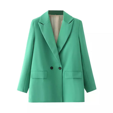 TRAF-Blazer de trespassado feminino, gola entalhada, manga comprida, chique, senhora do escritório, casaco vintage, casacos femininos, tops elegantes, moda