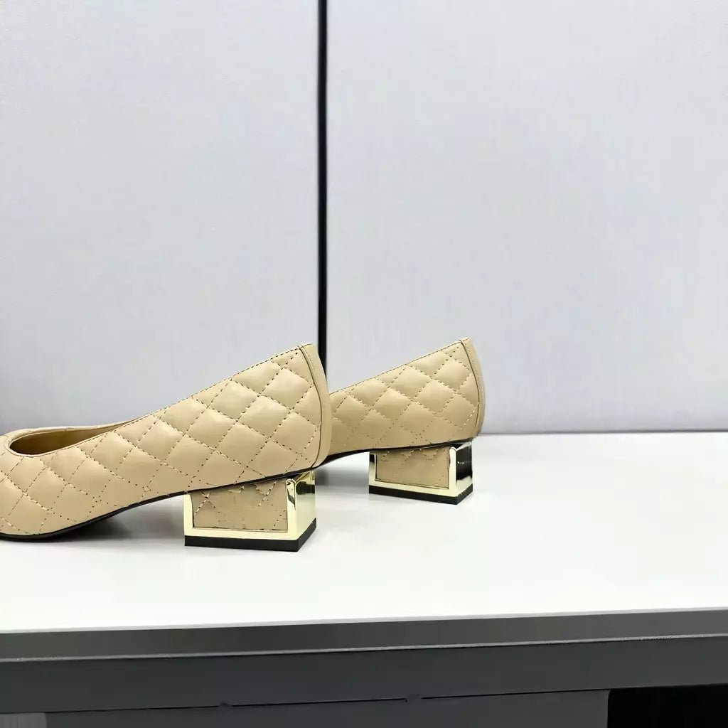 Sapatos de salto alto baixo de couro genuíno para mulheres, sapatos de noite casuais, moda feminina, alta qualidade