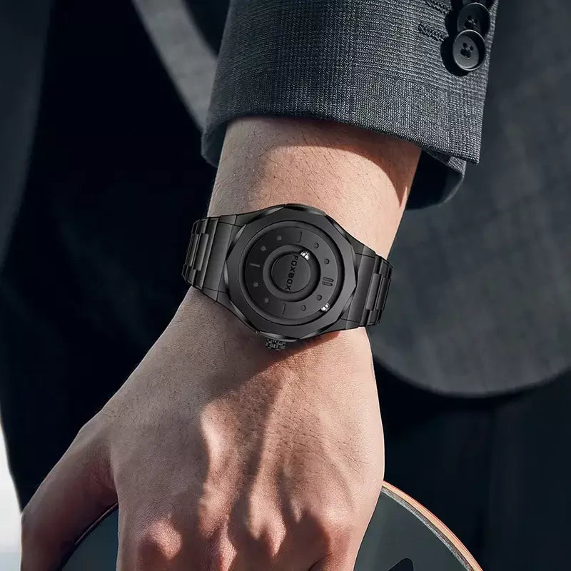 Foxbox criativo rolagem ponteiro força magnética relógios de pulso quartzo masculino esportes ao ar livre relógio à prova dwaterproof água masculino relogio masculino