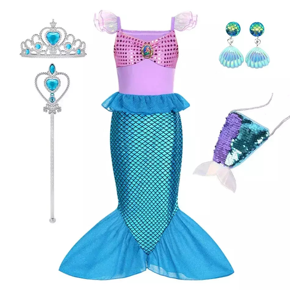 Sereia vestido de festa de aniversário verão menina sereia traje carnaval anime cosplay outfits 2-10 anos crianças fantasia disfarce vestido de baile