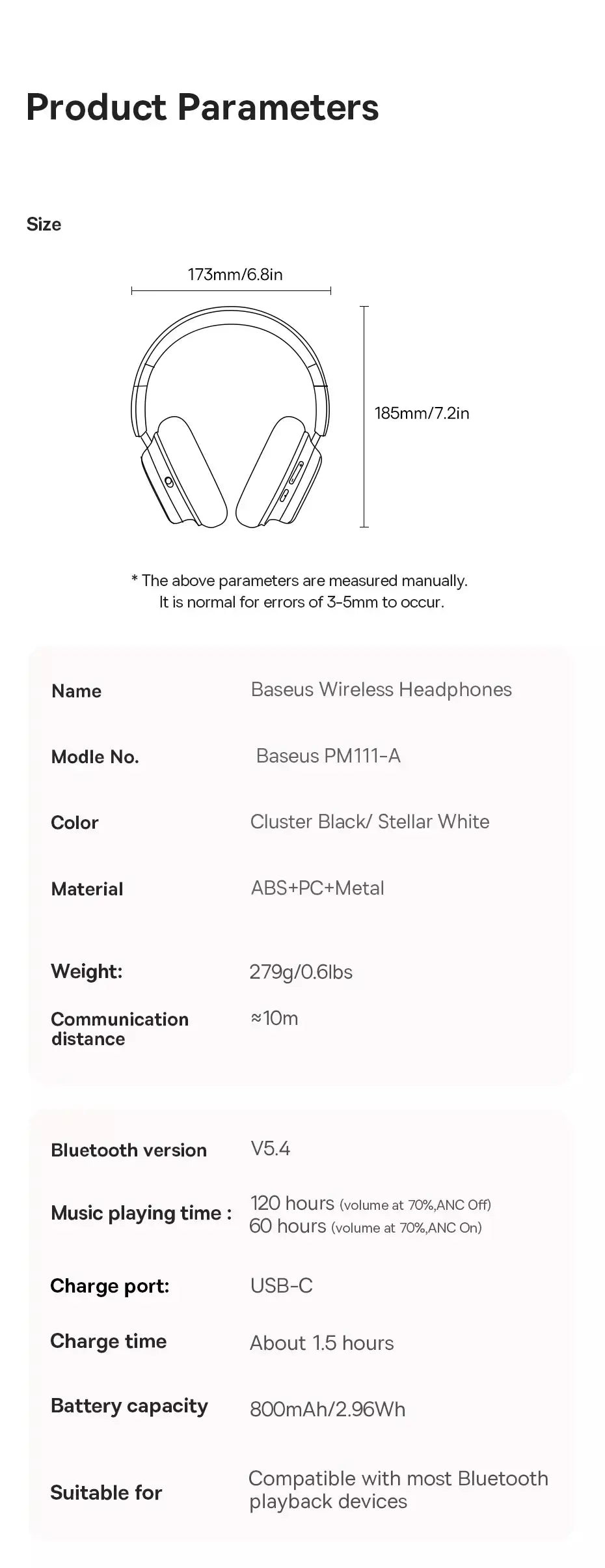 Baseus bowie h1s fones de ouvido sem fio bluetooth 5.4 cancelamento de ruído 46db sobre a orelha fone de ouvido de áudio espacial de alta resolução 120h tempo