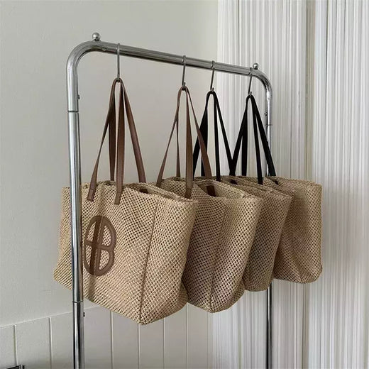 Bolsa de ombro de grande capacidade para mulheres, bolsa casual, personalizada, tecida, nova moda, verão, 2024