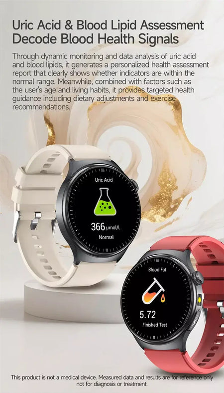 2026 novo relógio inteligente masculino feminino exame micro-físico ecg + ppg oxigênio no sangue ácido úrico pressão arterial safira smartwatch masculino